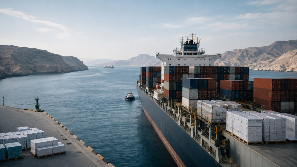 Container ship illustrating Strait of Hormuz supply chain disruption